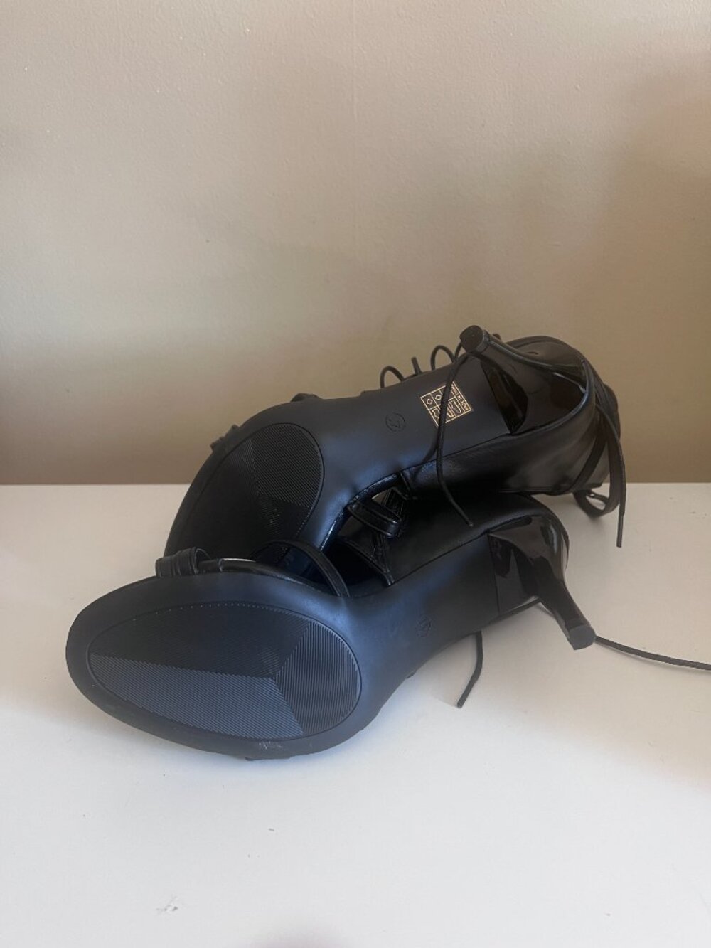 Fierce Strappy Black Leather Look Lace-Up Stilettos - 8.5 - Picture 10 of 10
